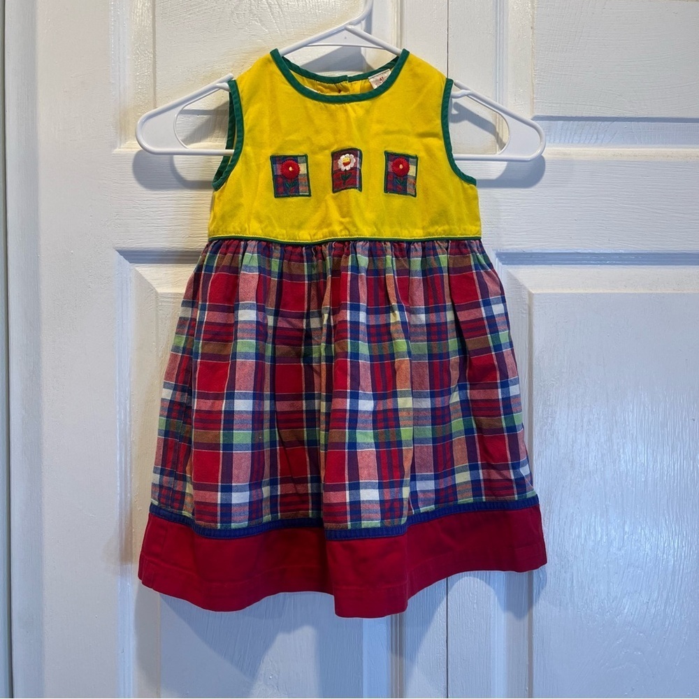 Vintage Copper Key Little Girl Plaid and Yellow Dress - Size 4T